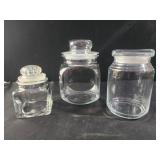 3 glass jar canisters with lids