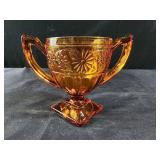 vintage Indiana Glass Amber Daisy Print Trophy