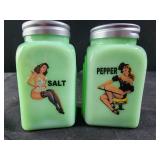 Jadeite Green Glass Pin-Up Girls Salt & Pepper
