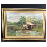 Framed Hand Painted Waterwheel Picture by B