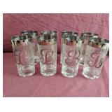 "B" monogrammed silver rim cocktail glasses. Set
