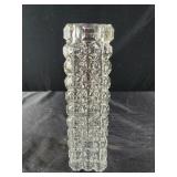 Vintage Diamond Cut Clear  Glass Heavy Bud Vase