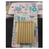 Gold birthday candles. 12-16 ct packs