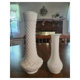 2 Vintage Randall Milk Glass Bud Vases
