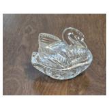Crystal Glass Swan Trinket Box 3ï¿½" long