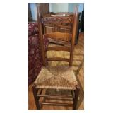 Vtg ladder back chair cane seat 17x42x14