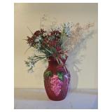 Handpainted 8" Glass Vase w/ Dried Flowers