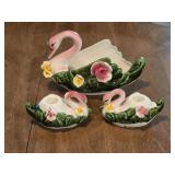 Ceramic Swan Planter & Candle Holders