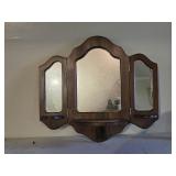 Wooden Shelf w/ Hinged Mirrors 19"W 18"T