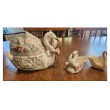 vintage porcelain swan trinket box, small swans