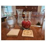 Assorted glass vases and stone coasters