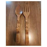 22" vtg wooden spoon and fork wall decor