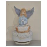 Ceramic Angel & Baby in Manger Music Box 7ï¿½"