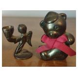 Small brass bear and angel 2" tall