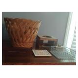 Basket, metal tray, wood block and more.....