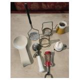 Spoon rest, ice cream scoop, Masher, wine bottle