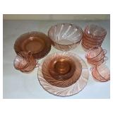 31pc Arcoroc Rosaline Pink Swirl Glass Dinnerware