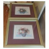 Set of 2 floral framed artwork 17.5 x 15.5
