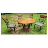 Vintage wrough iron and wood table and chairs,