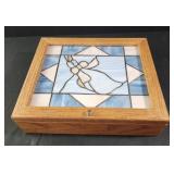 Vintage Wooden Stained Glass Lid duck goose