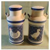 Vintage Chicken and Duck Cobalt Blue Milk Can