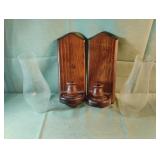 Vintage wood sconces with globes10.5" tall