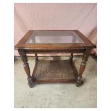 27W x 22.5H x21.5D vintage wicker bottom glass