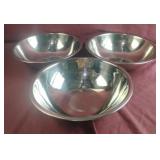 Stainless steel mixing bowls. Set of 3. 11 x 3