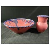 Pink blue pottery bowl and vase , Shelton pottery