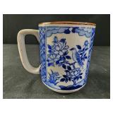 Vintage stoneware bird floral japan blue and