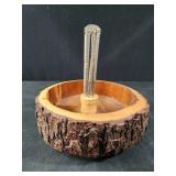 Wooden Nut Bowl Dish Edge Tree Bark Nut Cracker