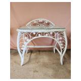 28x30x 16 white wicker vanity glass top table