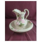 Vintage floral Handpainted pottery wash basin.