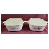 Corning Ware cornflower casserole dishes with
