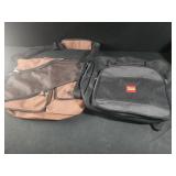 2 bags, brown messenger bag, black wells Fargo
