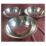Stainless steel mixing bowls. Set of 3. 11 x 3