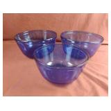 Anchor Ware cobalt blue mixing bowls. 1.5qt and