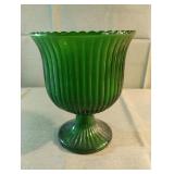Vintage EA Brody & Co. Green Ribbed Glass Footed