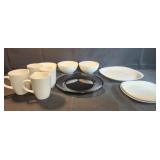 Martha Stewart black plate, Thomson pottery white