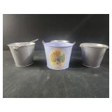 Peter cottontail pail and 2 silvertone pails , 4"