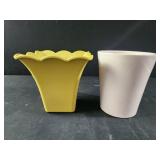 White ceramic flower pot green plastic flower pot
