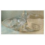 Glass footed candy dish, a candy dish and a
