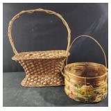 2 baskets, 1 is handpainted winter scene