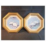 Vintage Homco Swan Prints in octagonal gold