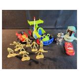 8 mummy figurines, lightning McQueen car,