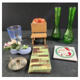 Washington DC glass, green glass vases, coasters,