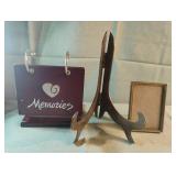 Brass plate holder, Memories photo stand and a