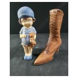 Ceramic boot vase and girl figurine