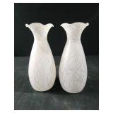 Pair of Frosted White Glass Vase black spaghetti
