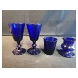 Cobalt blue glass 4.25" goblets, shot glass,